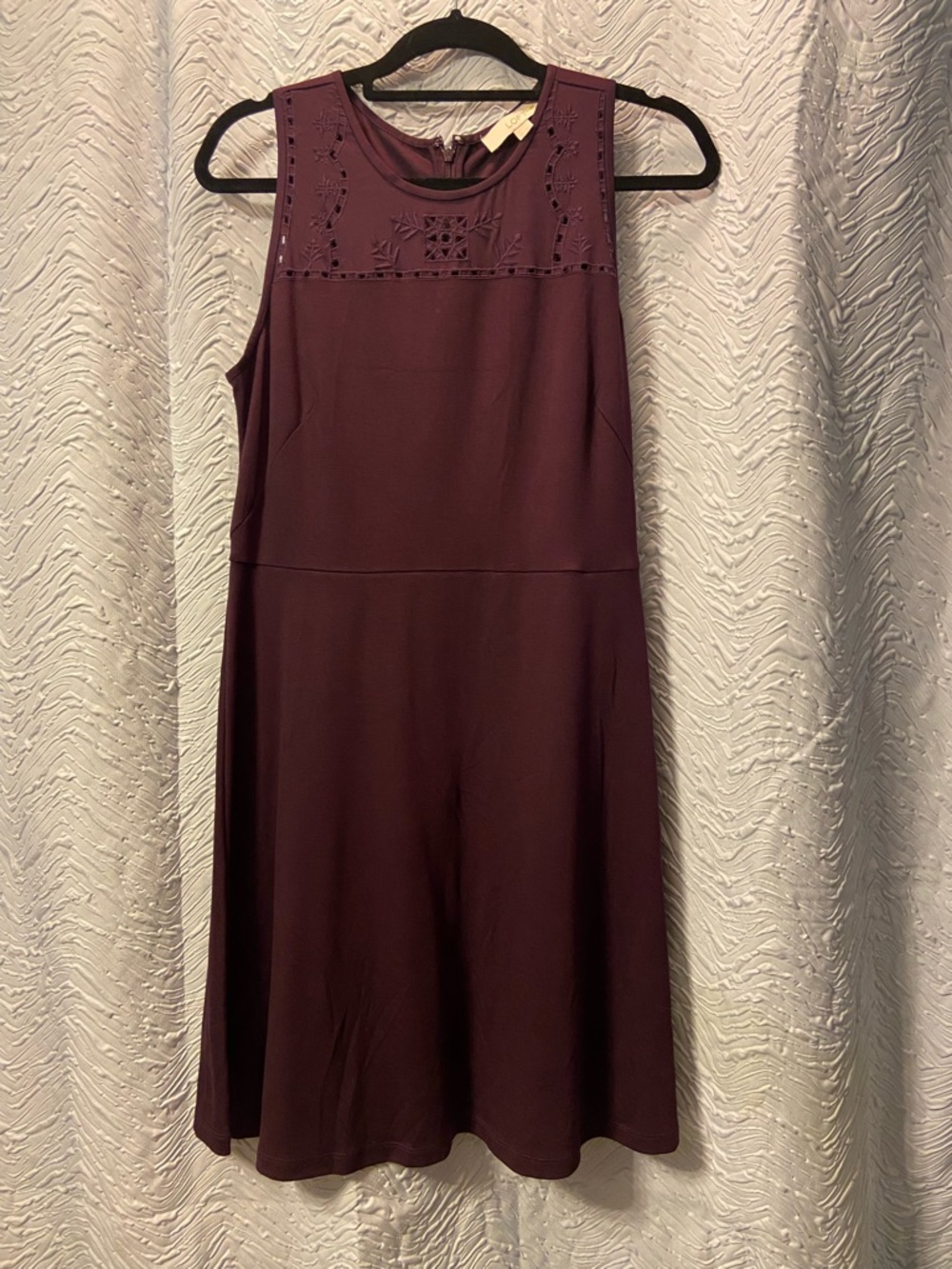 LOFT Sleeveless Lace Yoke Midi Dress in Plum Wine